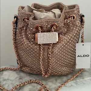 ALDO Beige Crystal-Embellished Bucket Bag